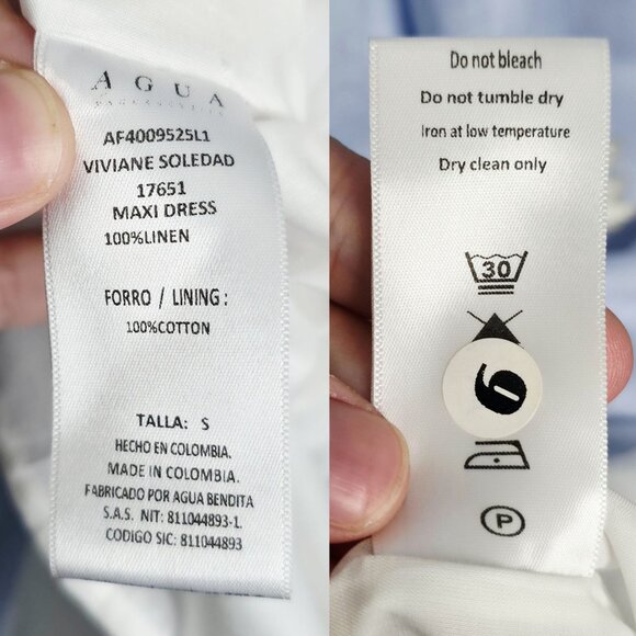 Agua by Agua Bendita Viviane Soledad Embroidered‎ Blue Linen Floral Maxi Dress S - Picture 12 of 16